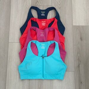 Bundle of Tek Gear Zip-Front Sports Bras - Turquoise, Magenta, Orange and Navy